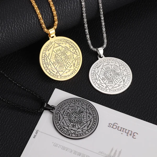 Seven Archangels Amulet Necklace – Stainless Steel Spiritual Protection Jewelry for Men