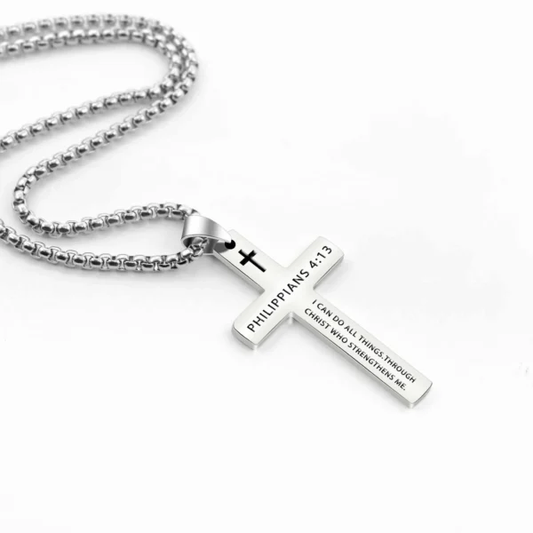 304L Stainless Steel Bible Verse Necklace – Jesus Cross for Men