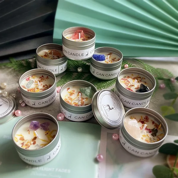 Crystal Soy Wax Candle with Dried Flowers - Long-Lasting Fragrance Jar