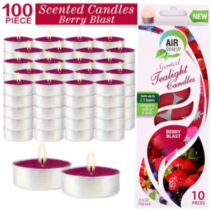 Air Fusion 100 Count Burgundy Berry Blast Scented Tea Lights - Smoke-Free & Long-Lasting
