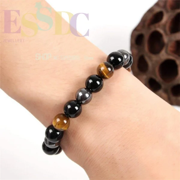 Natural Magnetic Health Protection Bracelet – Tiger Eye, Black Obsidian, and Hematite Beads for Men and Women