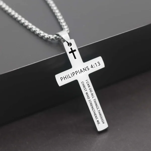 304L Stainless Steel Bible Verse Necklace – Jesus Cross for Men