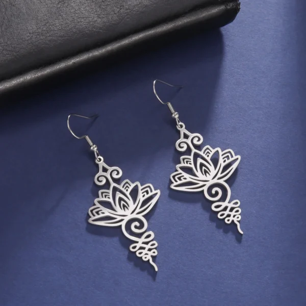 Skyrim Unalome Lotus Flower Earrings – Stainless Steel Spiritual Jewelry for Women