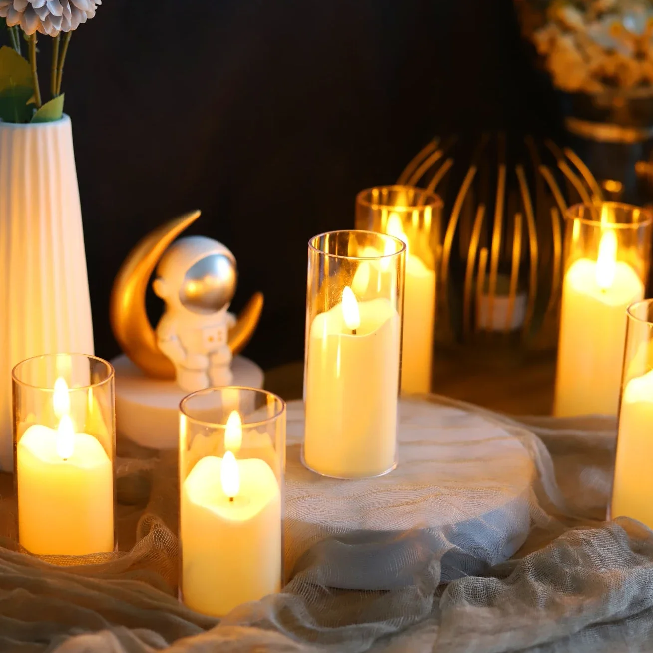 Flameless Flickering LED Acrylic Candles - Battery-Powered Decor Lights