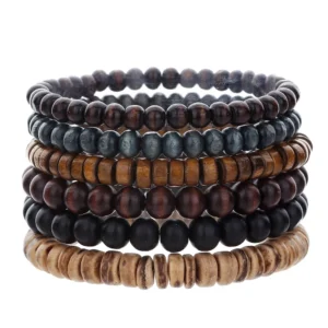 Best-Selling Multi-Layer Buddha Wood Bead Bracelet Set – Retro Style Adjustable for Men