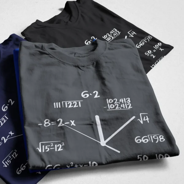COOLMIND 100% Cotton Funny Math Clock Print T-Shirt - Casual Short Sleeve