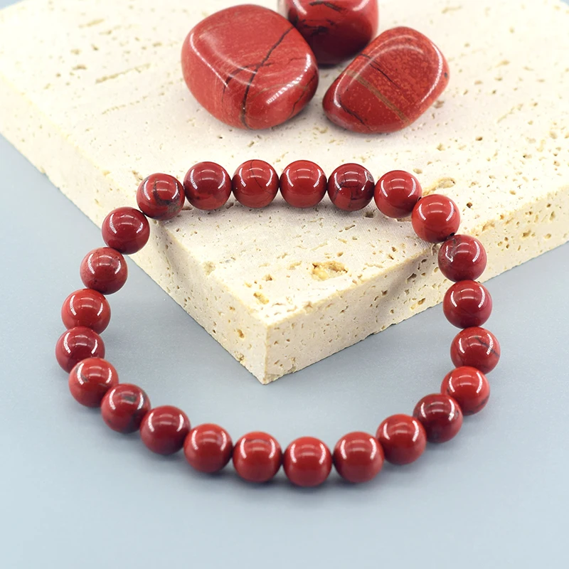 Natural Red Jasper Prayer Bead Bracelet – Stretch Elastic Rosary Jewelry for Yoga and Meditation