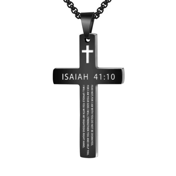 304L Stainless Steel Bible Verse Necklace – Jesus Cross for Men