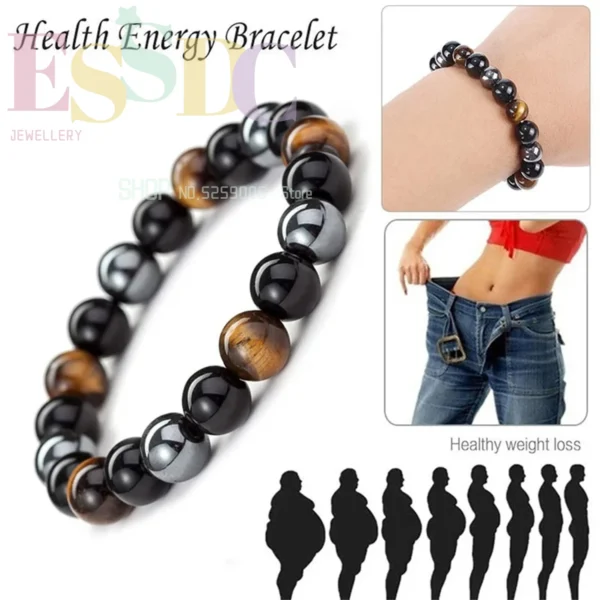 Natural Magnetic Health Protection Bracelet – Tiger Eye, Black Obsidian, and Hematite Beads for Men and Women