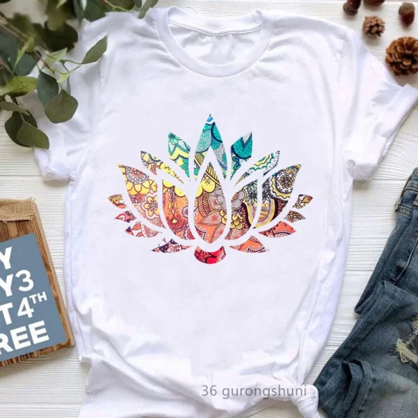 Rainbow Tree Print Buddha Chakra T-Shirt for Women - Meditation Yoga Tee