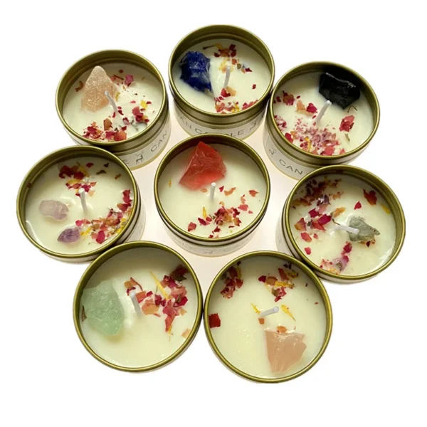 Crystal Soy Wax Candle with Dried Flowers - Long-Lasting Fragrance Jar