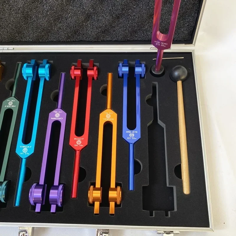 8-Piece Colorful Tuning Fork Set - Aluminum Alloy for Sound Healing