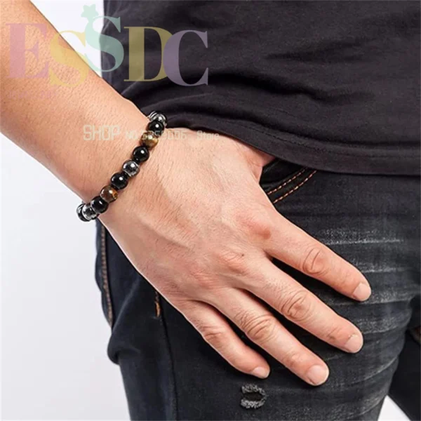 Natural Magnetic Health Protection Bracelet – Tiger Eye, Black Obsidian, and Hematite Beads for Men and Women