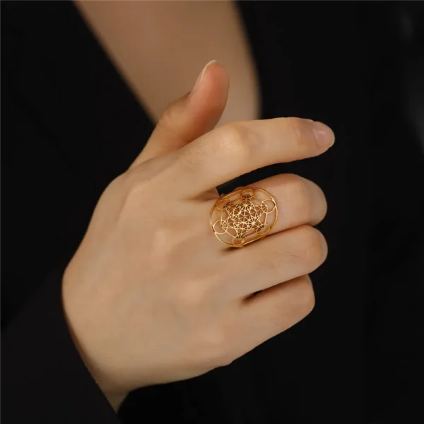 Skyrim Angel Seal Metatron Cube Ring – Stainless Steel Sacred Geometry Spiritual Jewelry