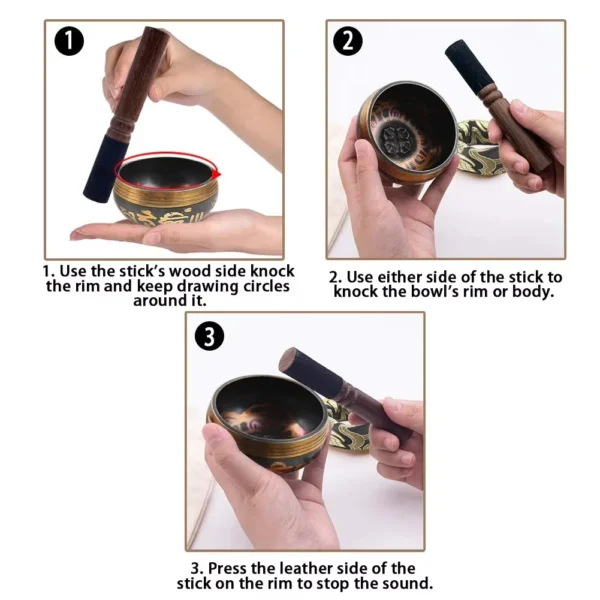 Tibetan Singing Bowl Set – Lotus Design for Meditation, Healing & Mindfulness
